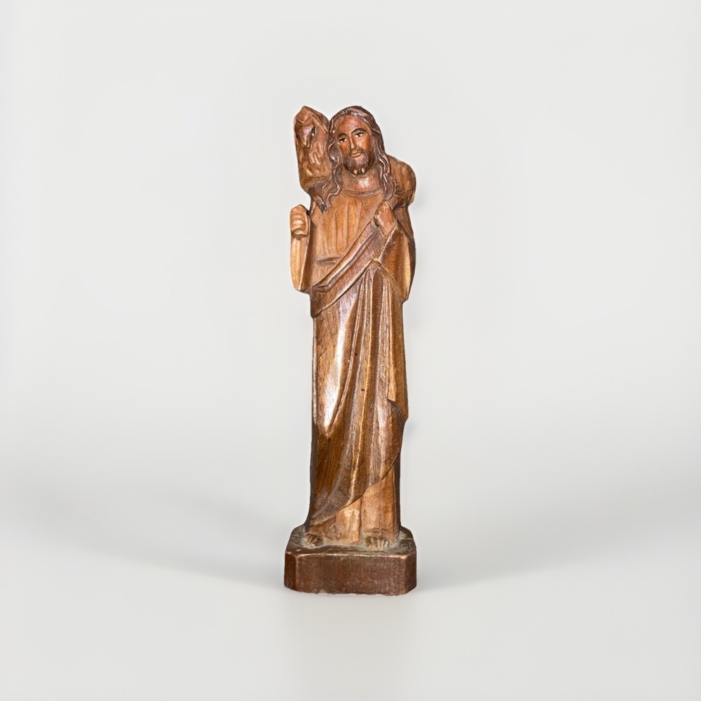 Sacred Heart Carving Co. Handmade Wooden Jesus Statue with Lamb